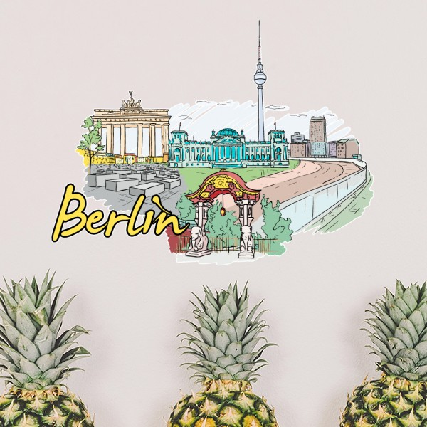 Đức Berlin mốc Kiến Trúc Xây dựng minh họa Mô hình có thể tháo rời tường Sticker nghệ thuật Đề can hình nền cho Phòng Decal