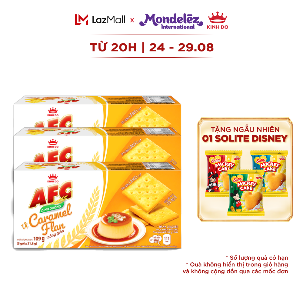 Bánh quy dinh dưỡng AFC vị caramel flan, combo 3 hộp x 109g