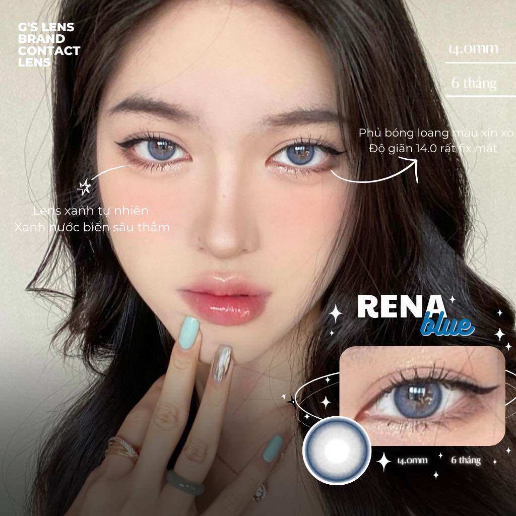 Kính áp tròng xanh tự nhiên không giãn size xs 14mm có 0-6 độ cận rena blue lens xanh dương - g's lens