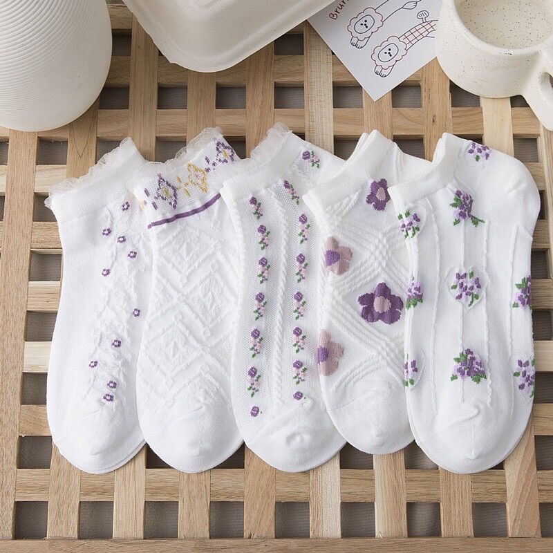 [HCM]Set 5 đôi vớ hoa nhí Lavender tím lịm