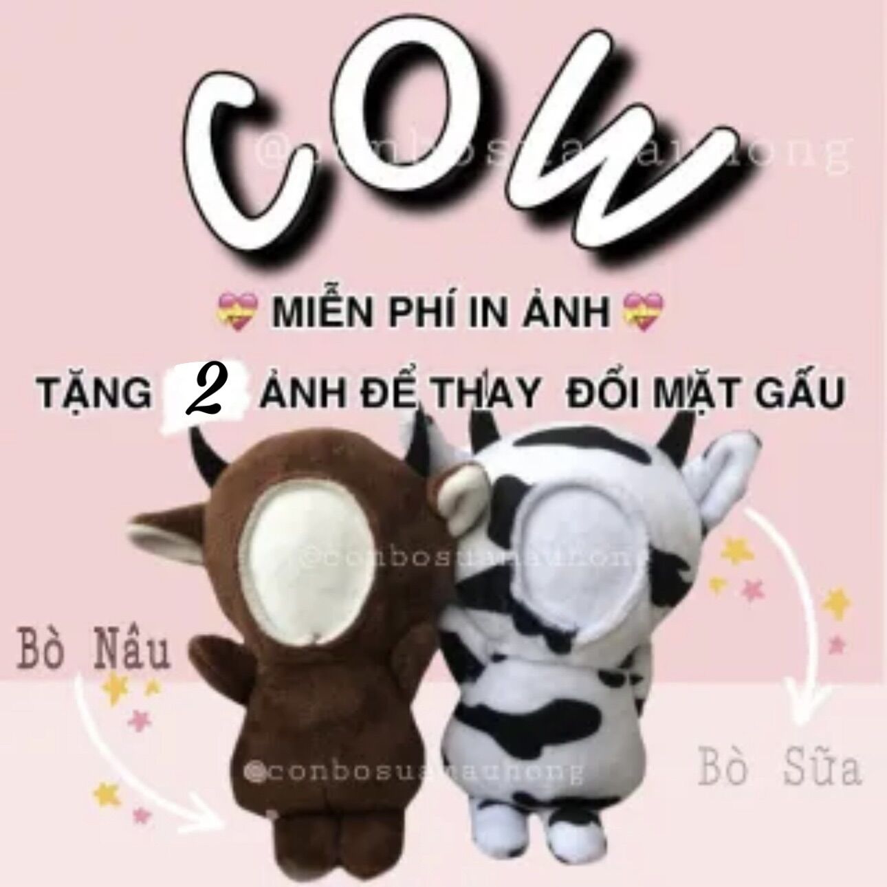 [KÈM ẢNH CÓ PLASTIC] Gấu Bông In Ảnh - Những Con Bò Sữa Vui Nhộn