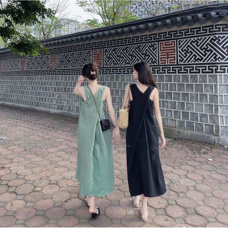 Đầm bầu 2 dây chéo maxi đi biển siêu hot