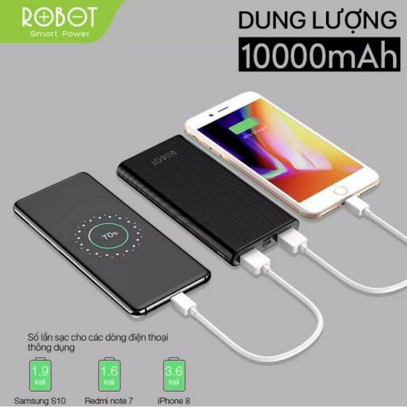 [HCM]Pin sạc dự phòng ROBOT RT170 10000mAh 2 output & 2 input (Màu đen) - PS87
