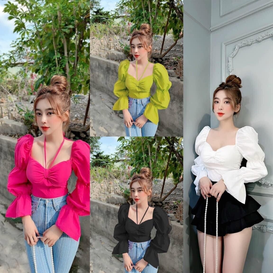 Áo kiểu bigsize - áo tay dài nhún - mặc đi chơi, đi tiệc