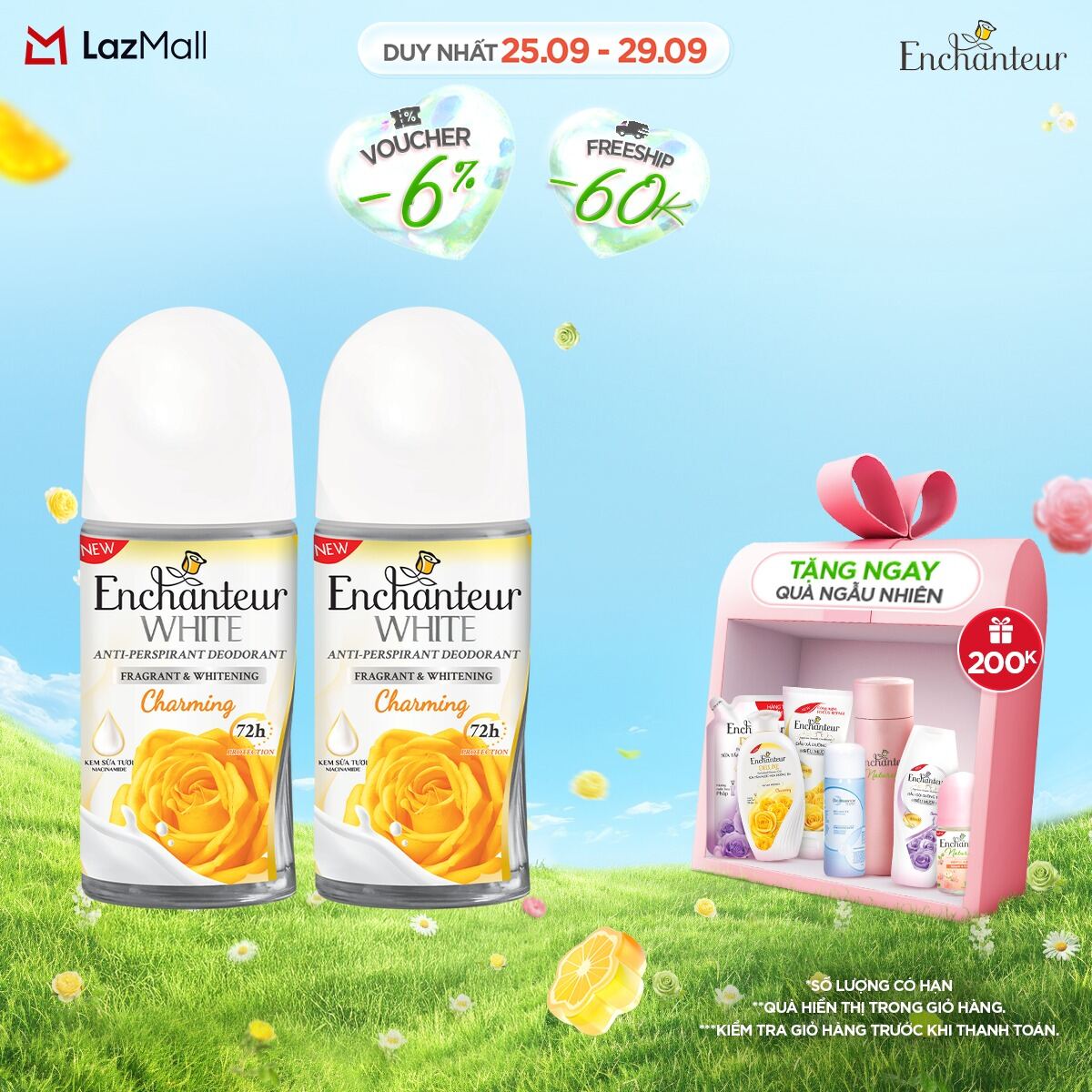 Combo 2 Lăn khử mùi trắng da Enchanteur Charming 50ml/Chai