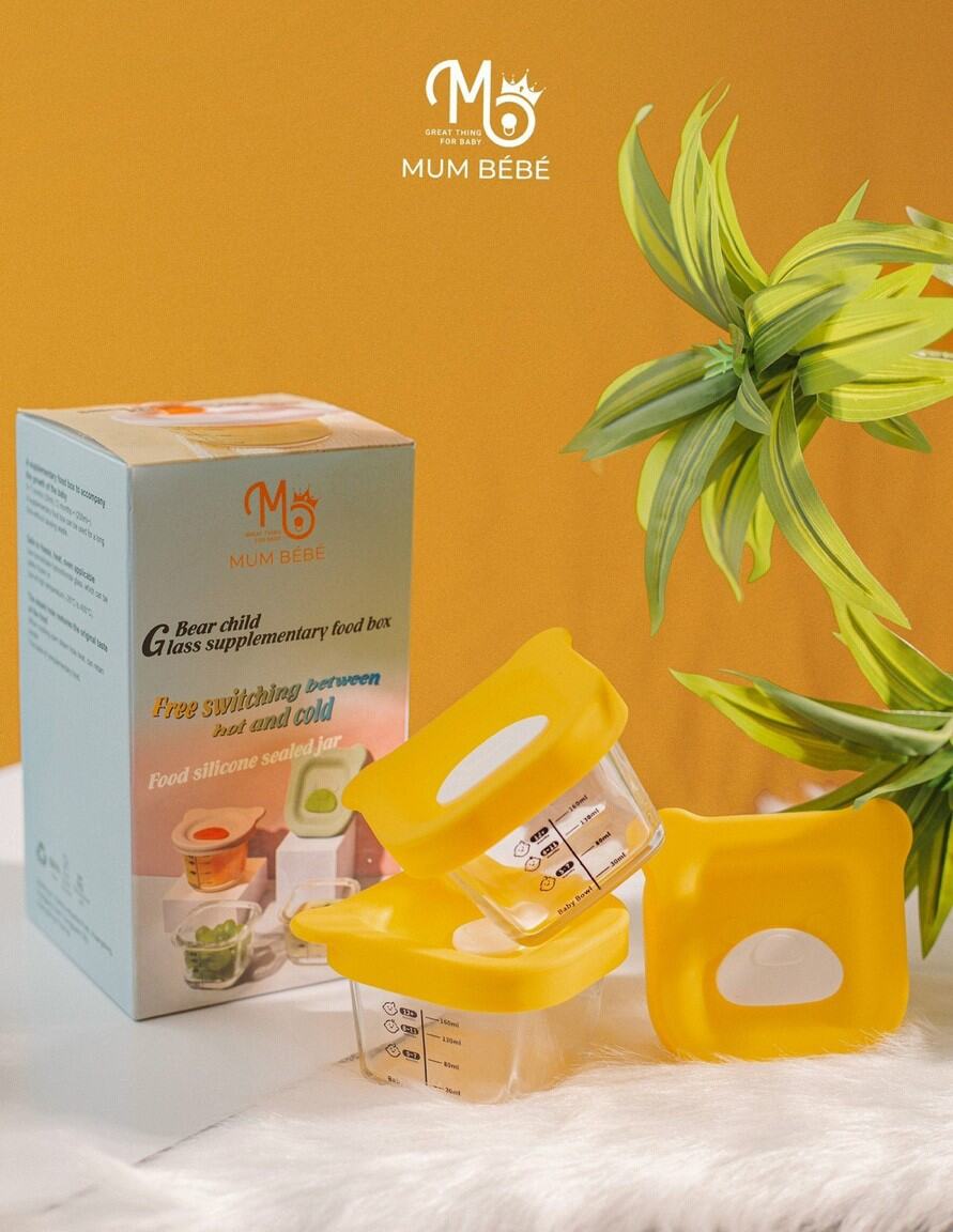 Hộp thủy tinh trữ đồ ăn dặm nắp gấu