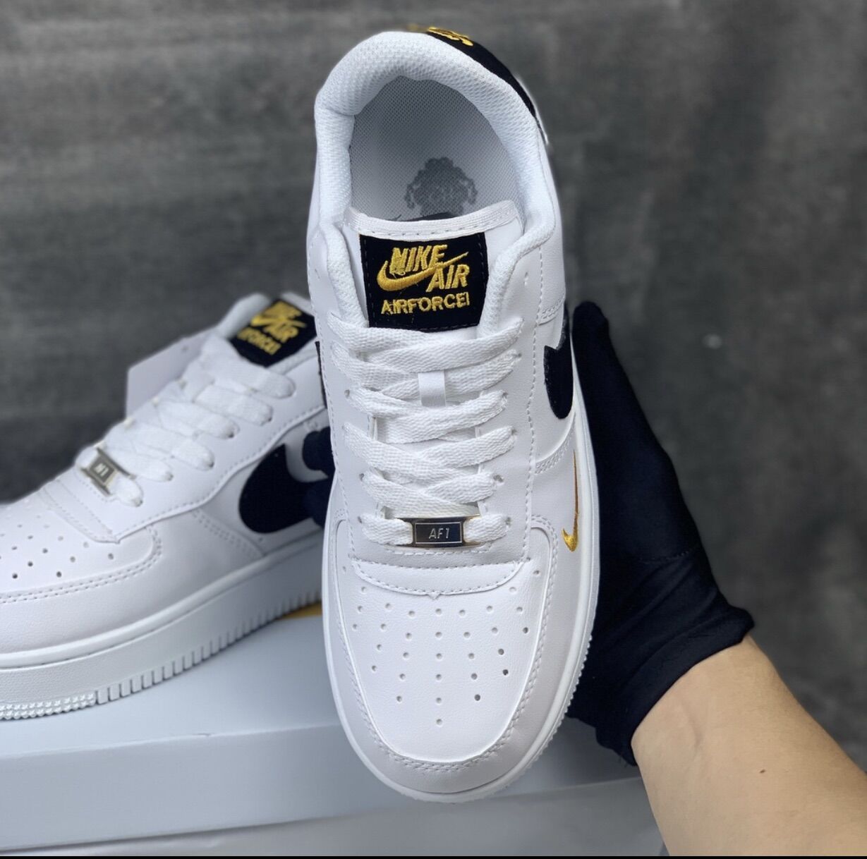 Giày af1 trắng moc đen, giày sneaker force one bản trung 1/1 đủ size