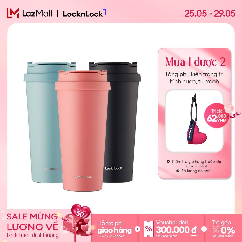 LHC4279 - Bình giữ nhiệt Lock&Lock có 2 nắp thay thế New Clip Tumbler 540ml - 3 màu, Nắp kín và nắp 