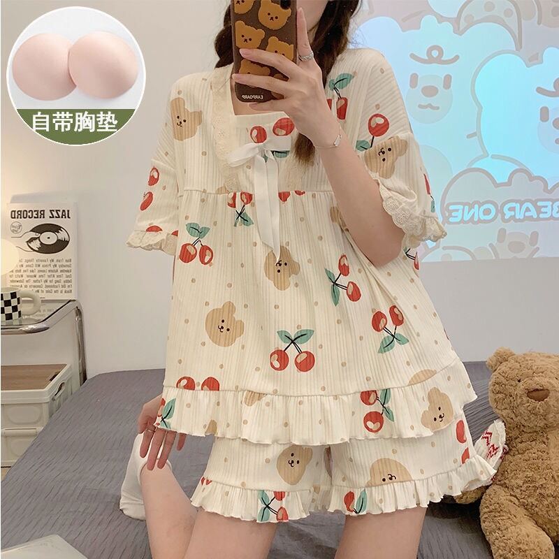 Sét bộ đùi pyjama gân ren nơ phối bèo