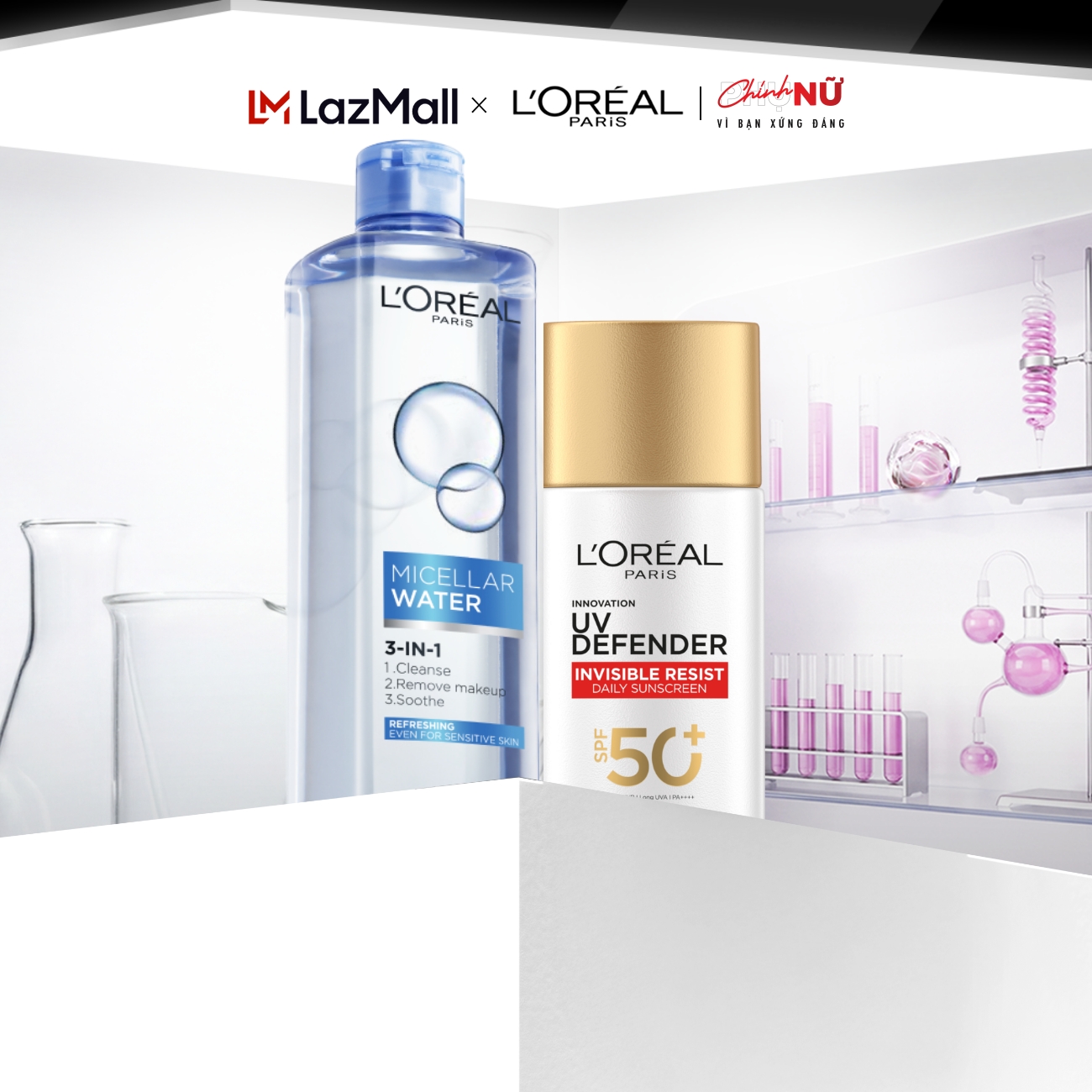 Bộ Sữa Chống Nắng Phổ Rộng Vô Hình Thoáng Da 50m SPF 50+ PA++++l  Nước tẩy trang tươi mát 400ml