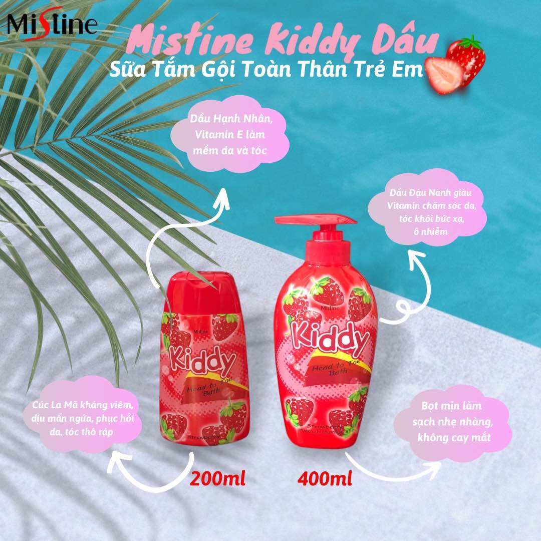 Sữa tắm gội toàn thân trẻ em  mistine  kiddy head to toe bath stawberry