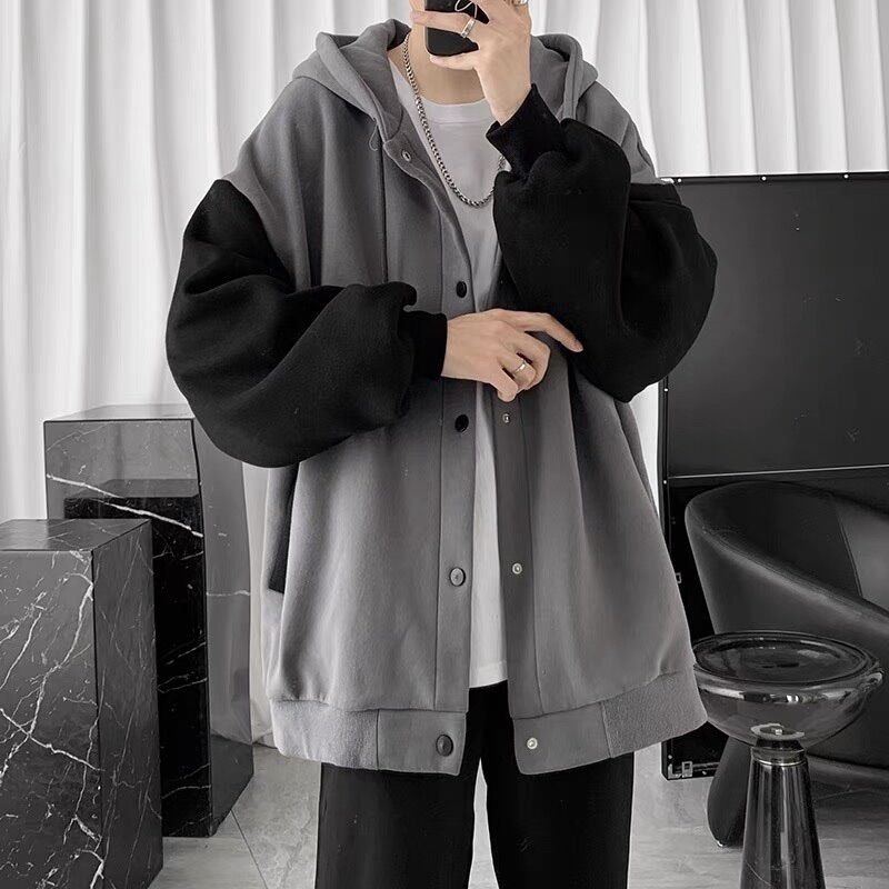 Áo khoác hoodies nút bấm phối hai màu sành điệu thời trang hhhj