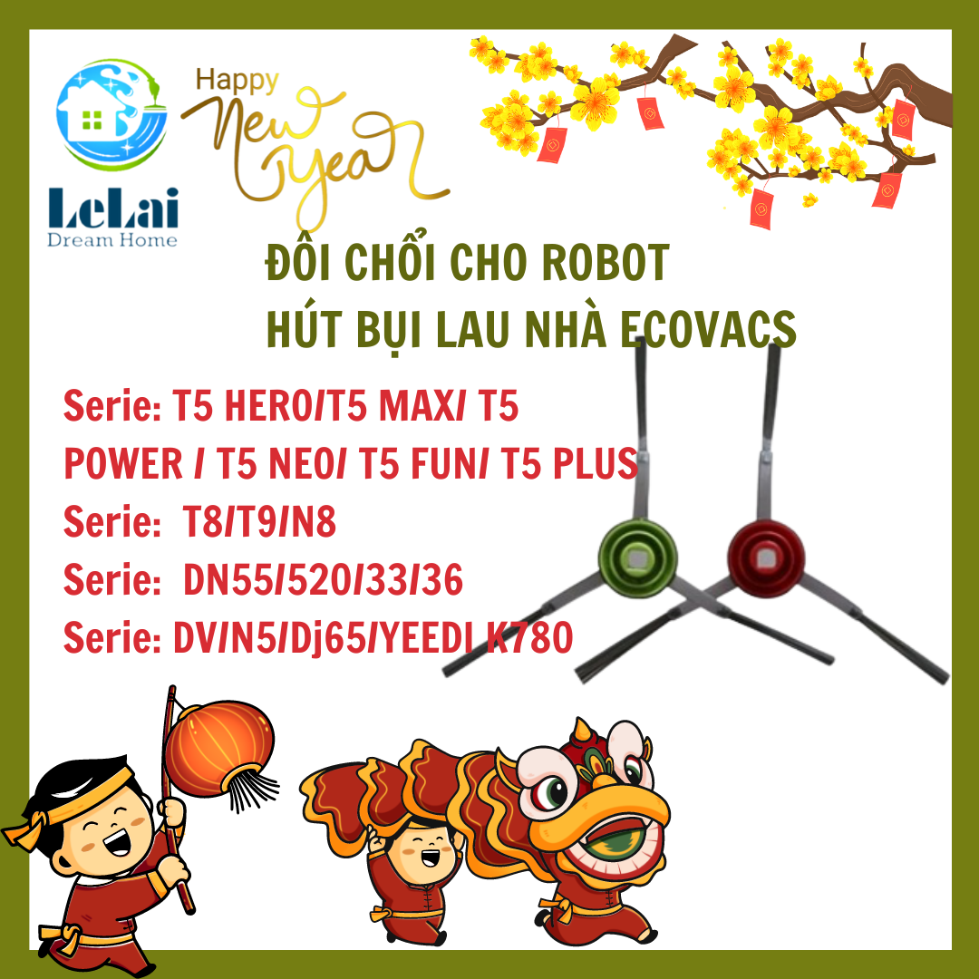 Đôi Chổi Ven Chổi Cạnh Dành Cho Robot Hút Bụi Lau Nhà Ecovacs Deebot Dn55, Dn33, Dn320, Dn520, Dn39 - LeLai Shop