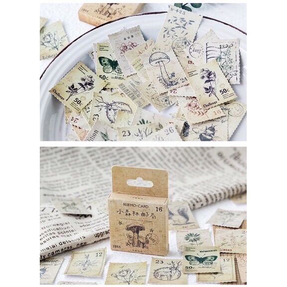 Set 46 sticker vintage tem thư