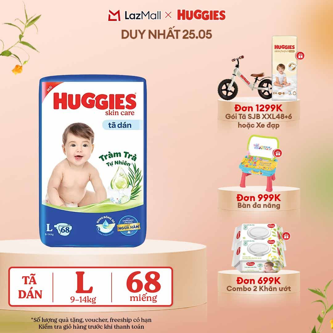 [CHỈ 25-29.05 GIẢM THÊM 90K]  Tã dán Huggies Skincare Super Jumbo L68