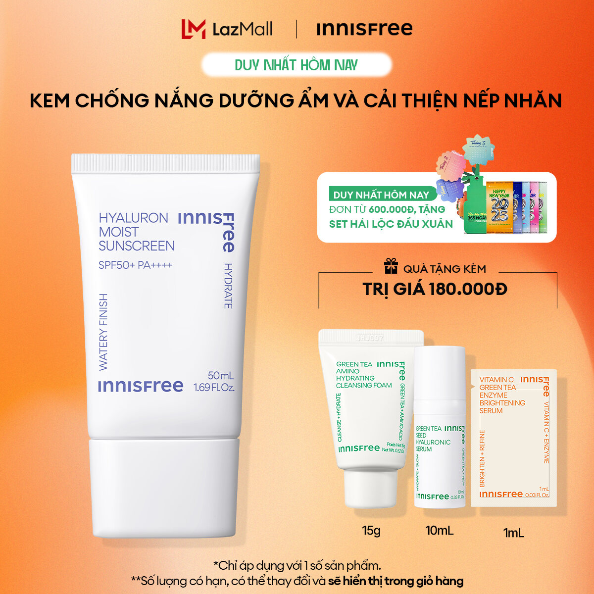 Kem chống nắng dưỡng ẩm INNISFREE Hyaluron Moist Sunscreen SPF50+ PA++++