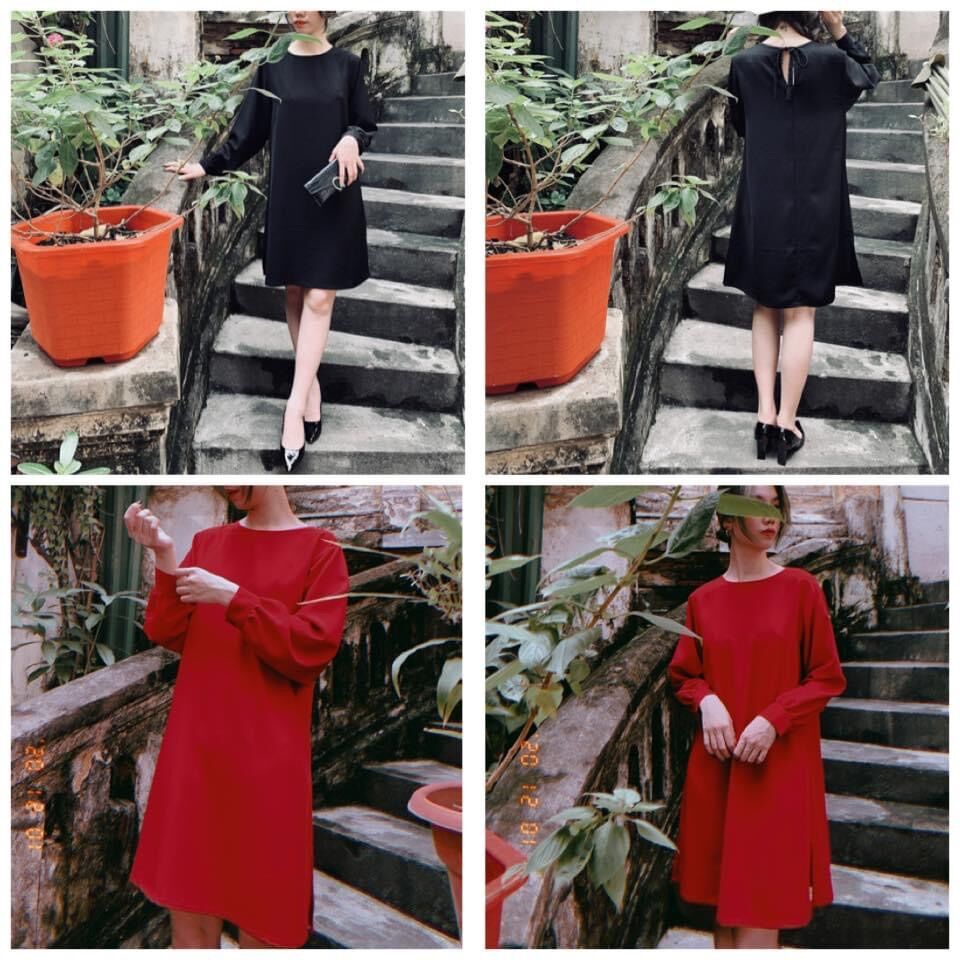 Váy suông a buộc nơ sau cổ sagit đủ size 48-75kg