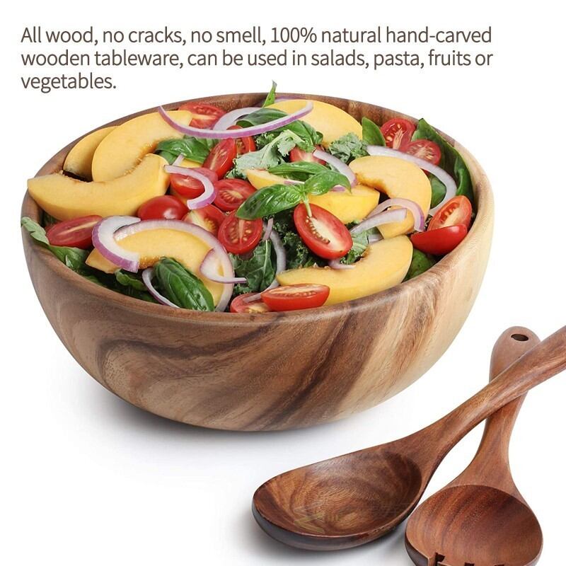 JIALEMEIJIA | Large Round Wooden Salad Bowl Giá 920,000 Đồng*Miễn phí vận chuyển