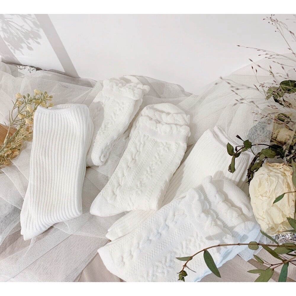 Vớ cổ cao trắng, trơn vải dày xinh xắn đáng yêu