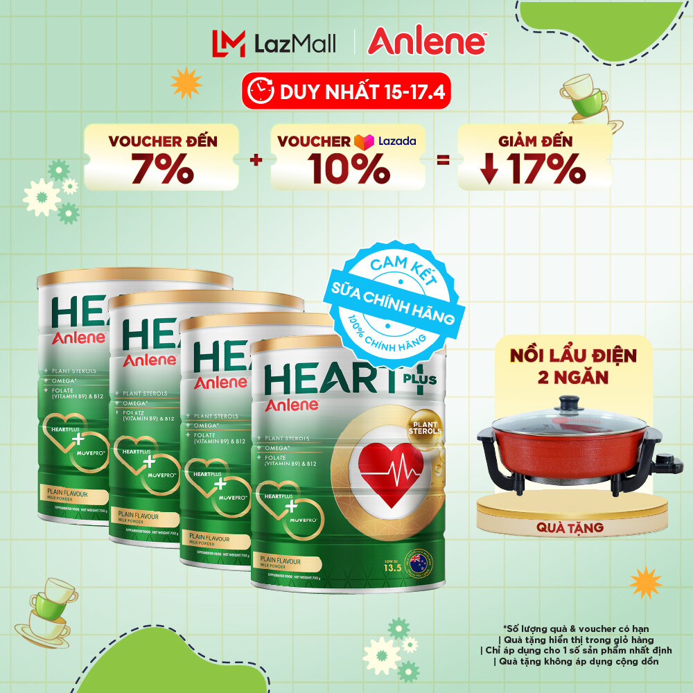 [Voucher giảm đến 26%]Combo 4 Sữa Bột Anlene Heart Plus Với Dưỡng Chất Chăm Sóc Sức Khỏe Tim Mạch Lon 750G