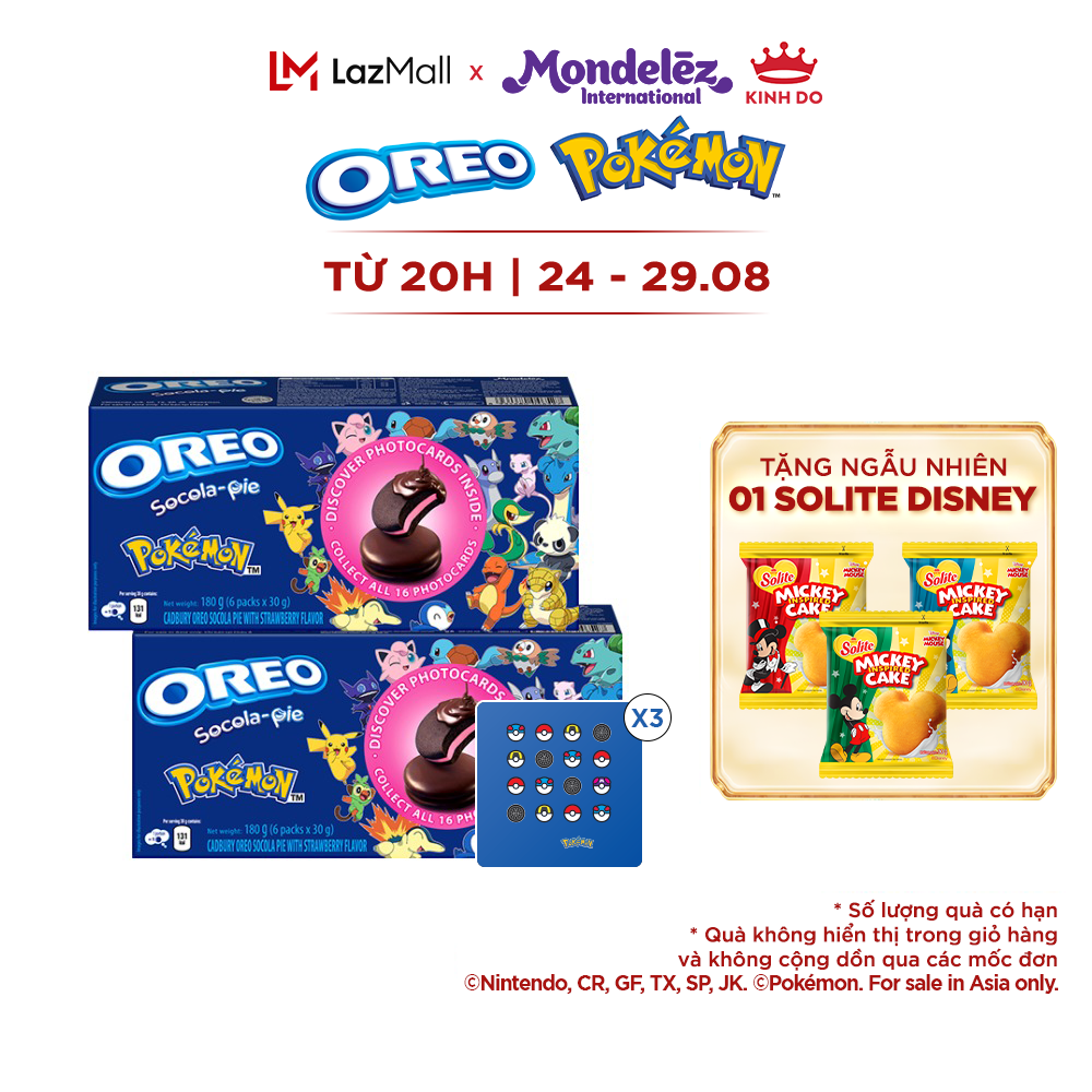Bánh oreo pie pokémon vị dâu, combo 2 hộp x 180g