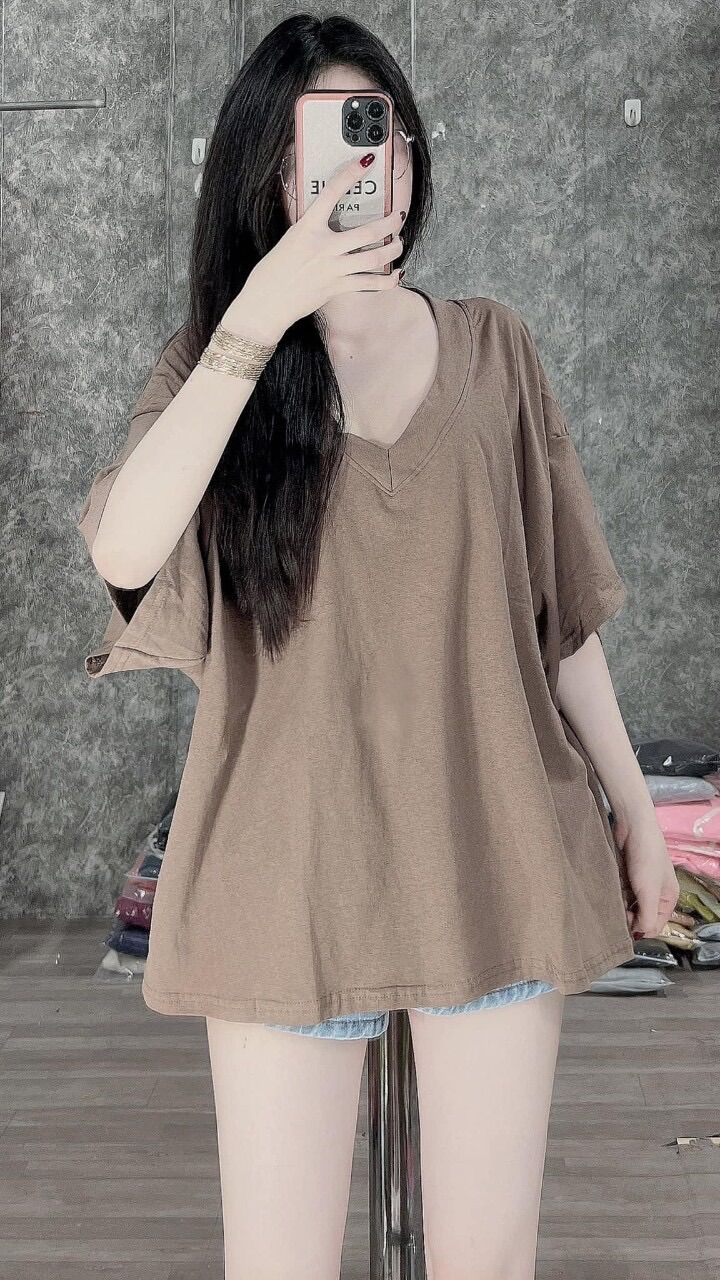 Áo thun cotton khô 3158 - trơn cổ tim