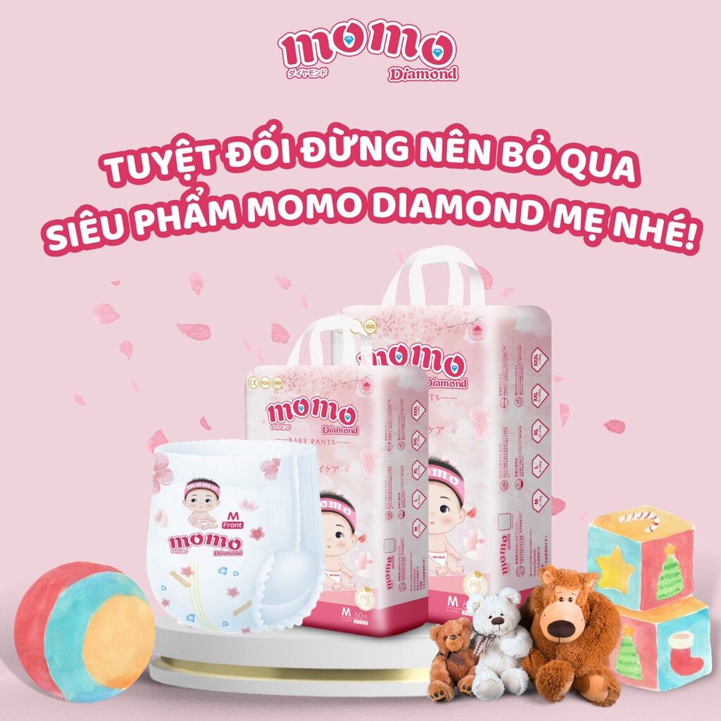 Bỉm tã dán/quần momo diamond organic s64,m62,m60,l54,xl50,xxl48,xxxl46