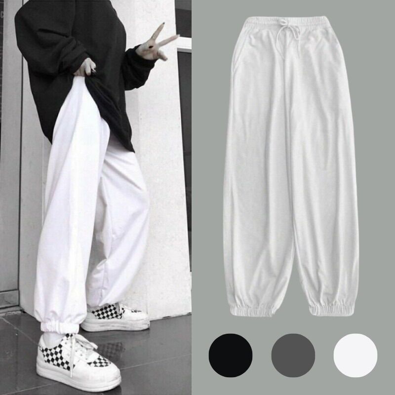 Quần Jogger nỉ trơn Nam Nữ vải thun da cá, màu Trắng/ Xám/ Đen quần ống rộng, form thoải mái