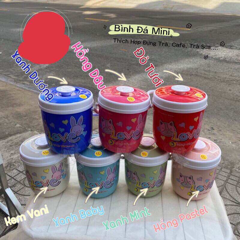 Sỉ - conbo 1 Xô đá Bình Đá 1 lít + ly quai kèm hút- chính hãng Tân lập thành 8 tiếng giữ nhiệt