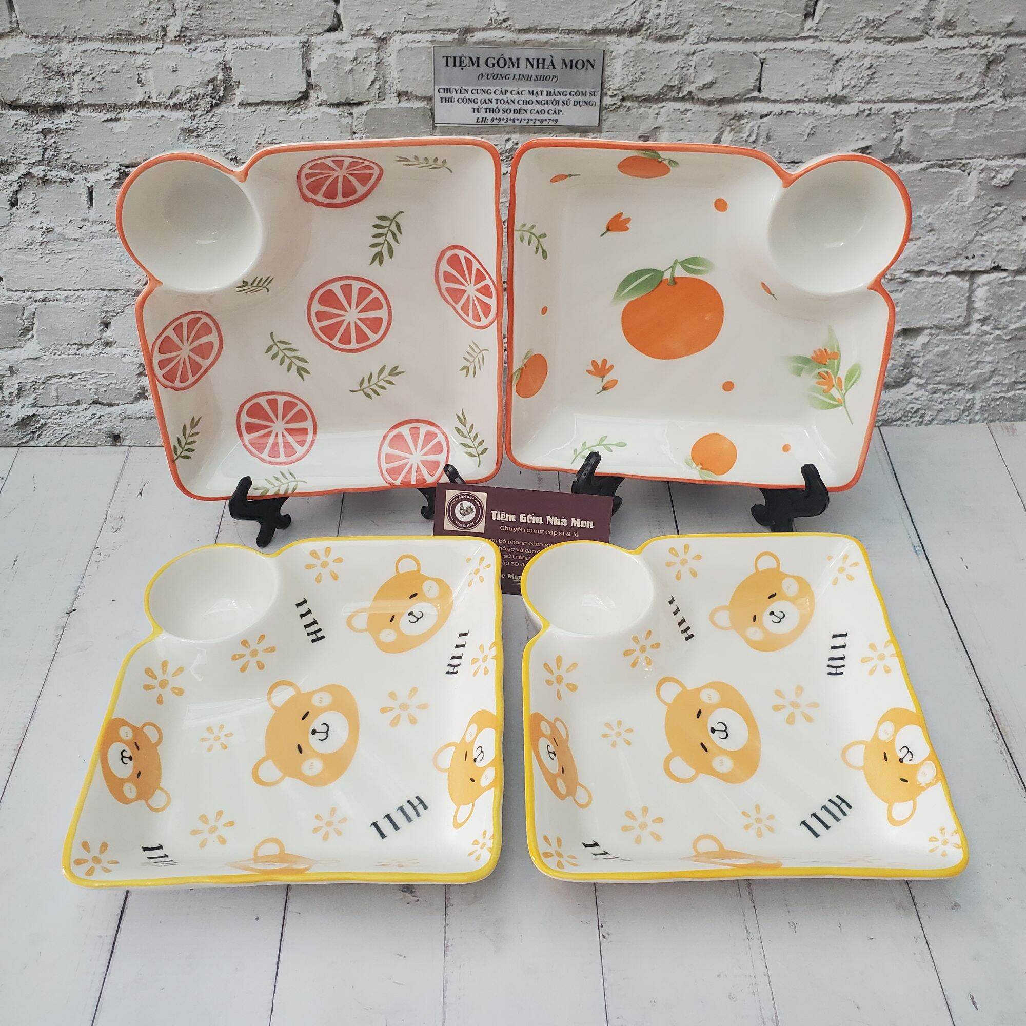 🌿🌼DĨA SỨ VUÔNG 2IN1 HOA VĂN CUTE CHO BÉ YÊU🌼🌿(Chọn mẫu thì nhắn shop)
