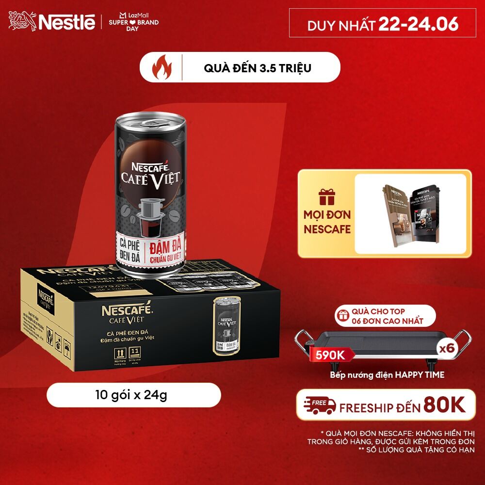 [ƯU ĐÃI THÁNG 6] Thùng 24 lon Cà phê đen uống liền NESCAFÉ® CAFÉ VIỆT (lon 170 ml)