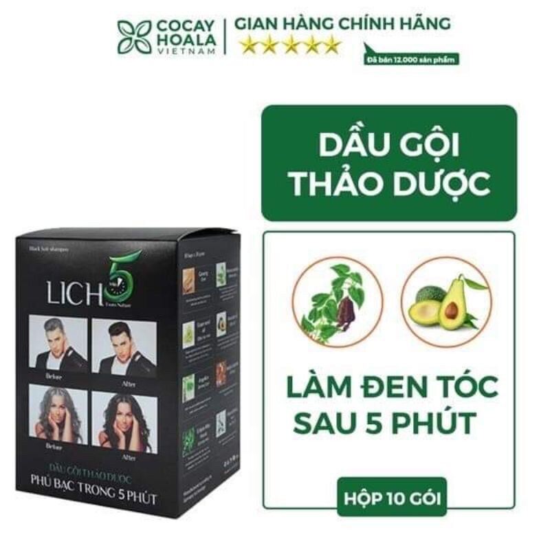 Dầu Gội Thảo Dược Đen Tóc Lich5 Hộp 10 Gói