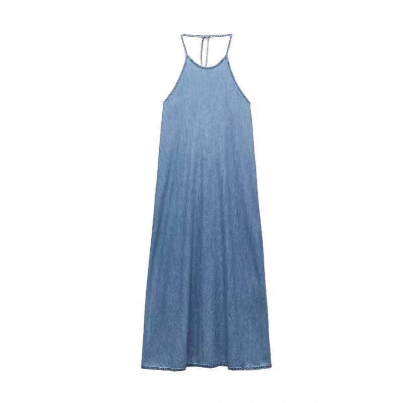 Đầm Zara denim cổ yếm hở lưng sexy