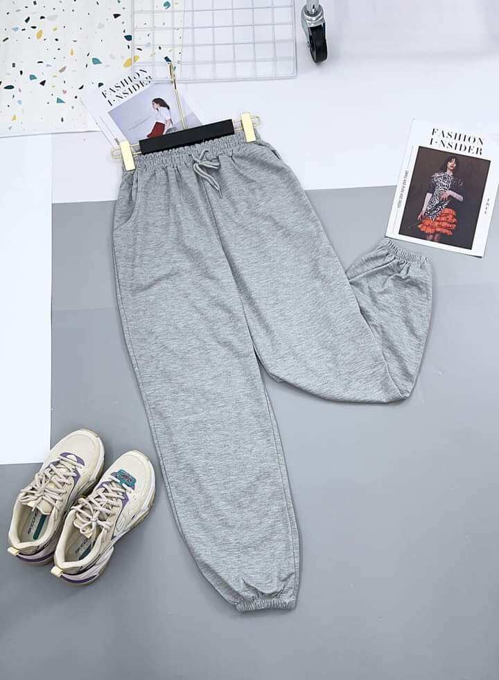 Quần jogger nữ bo gấu trơn chất thun da cá