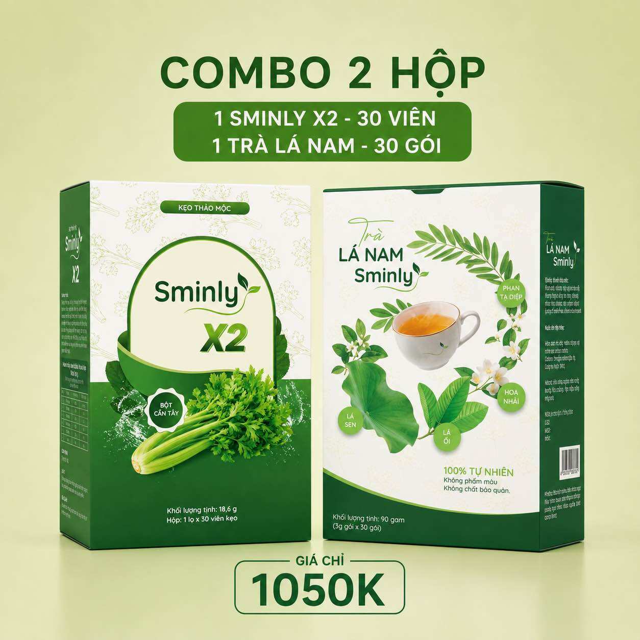 Combo Sminly tặng kèm trà lá nam - 30 Vien và 30 Gói