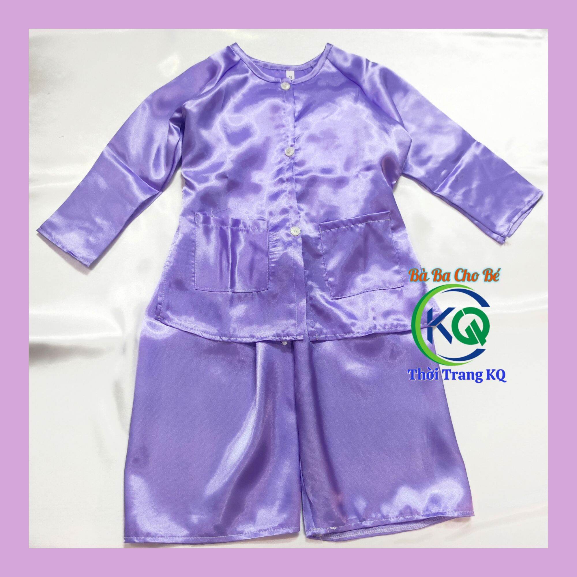Bà Ba Cho Bé (8-45kg) - Bộ Dài Màu Trơn Vải Phi Lụa