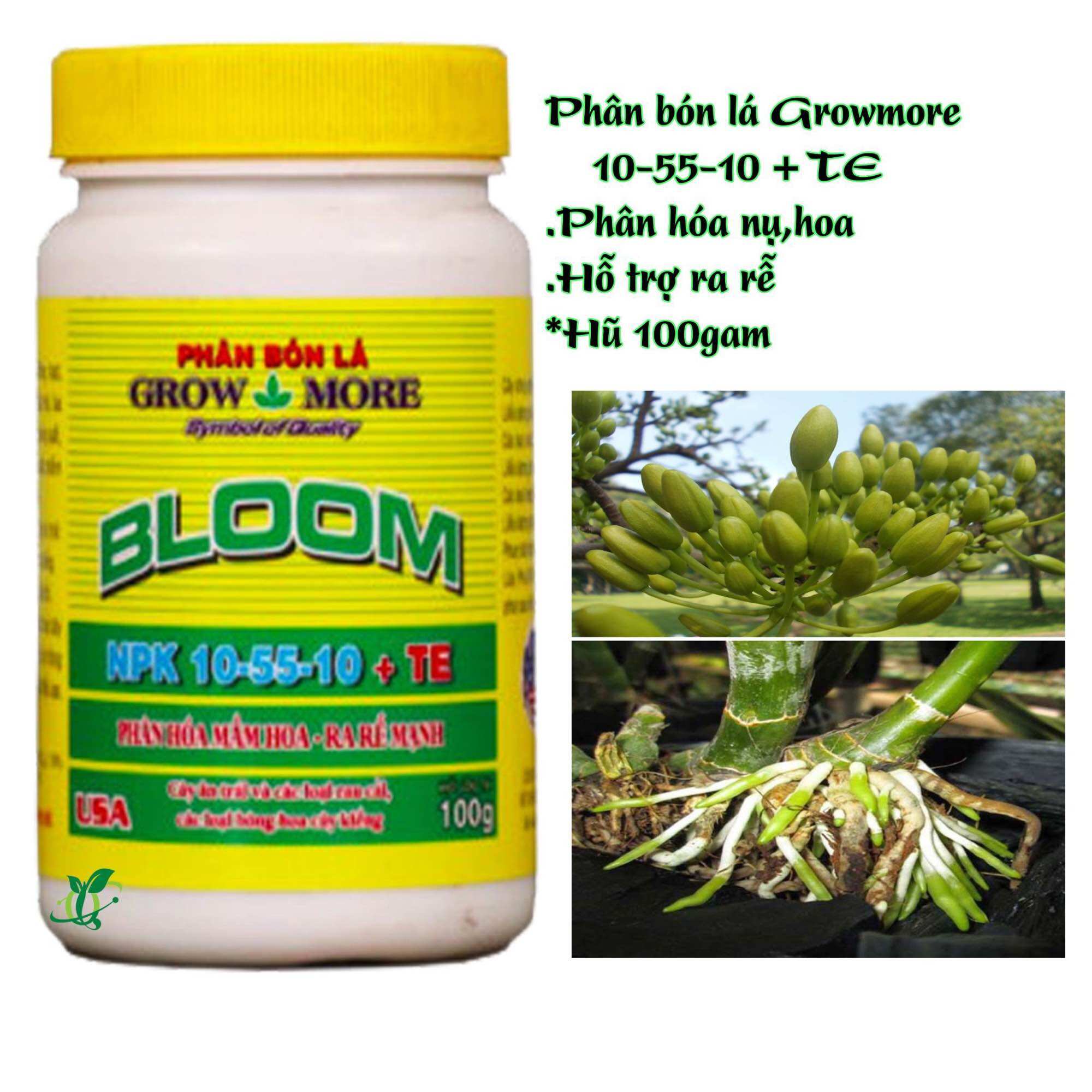 Phân bón lá kích thích ra hoa growmore bloom 10 55 10 +te, hũ 100gam