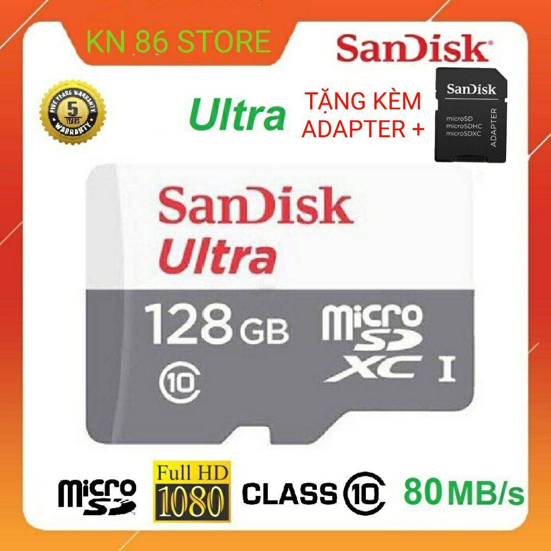 Thẻ Nhớ SanDisk Ultra MicroSD Dung Lượng 128GB Chính Hãng Tốc Độ Cao 100MB/s Bảo Hành 5 Năm