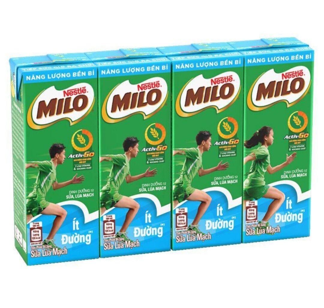 Lốc 4 hộp sữa nestle milo ít đường/ ít đường 180ml