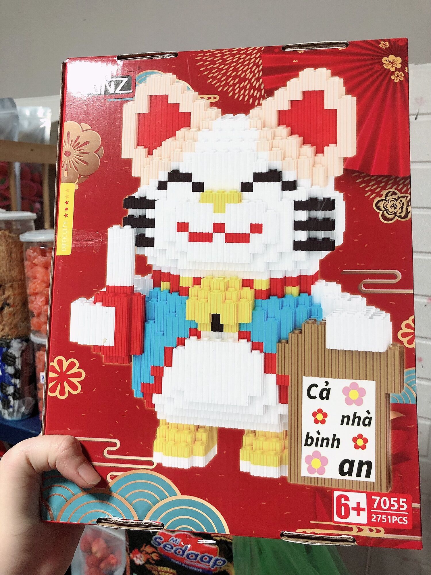 Lego láp ráp hình mèo thần tài 3D (tặng kèm búa)