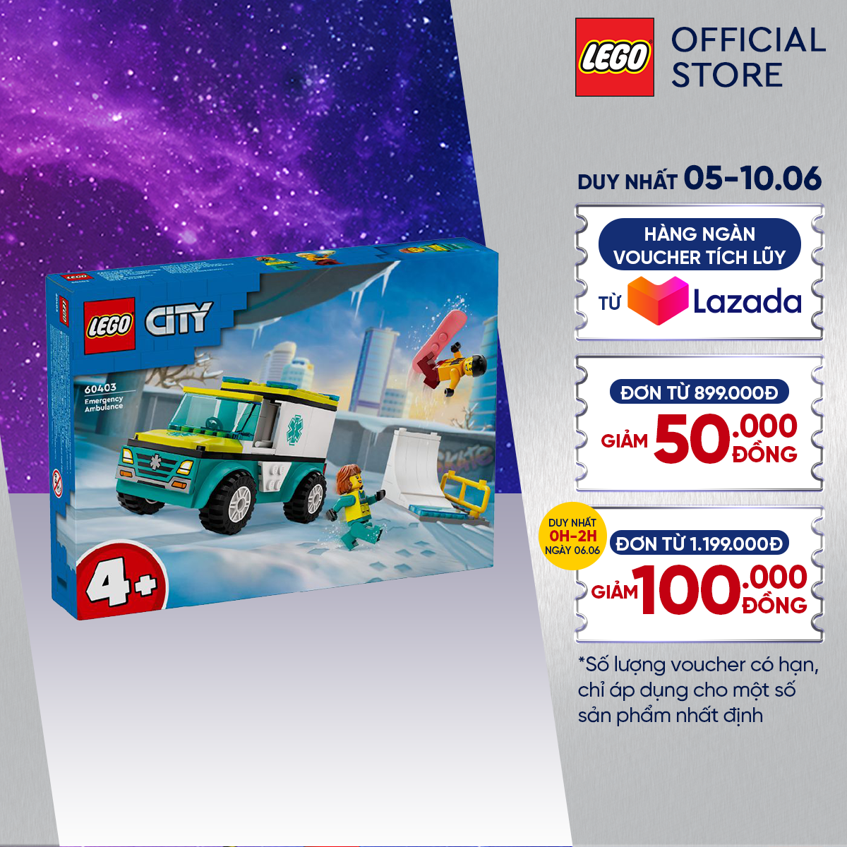 Lego city 60403 đồ chơi lắp ráp xe cấp cứu và người trượt ván