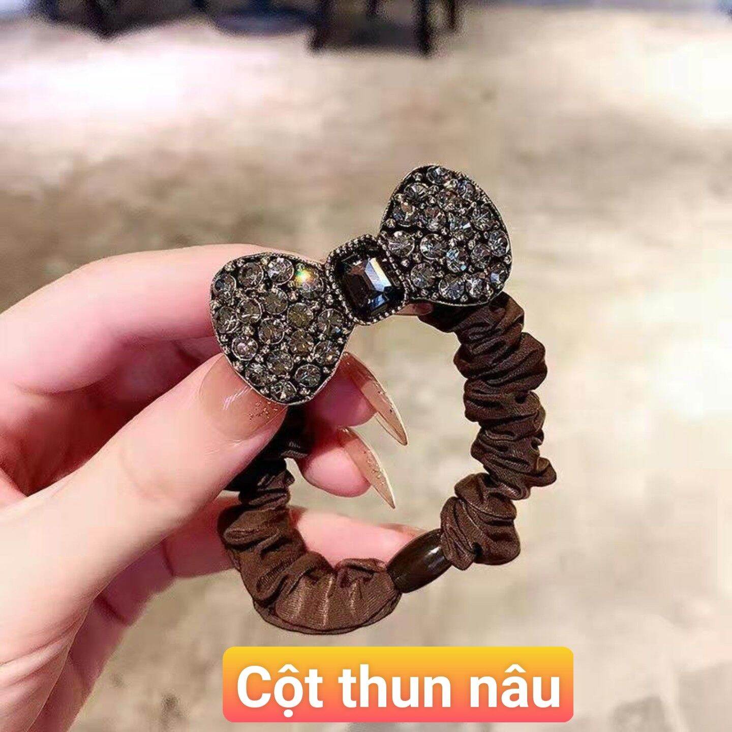 Cột tóc thun kèm nơ đính đá siêu xinh PK027