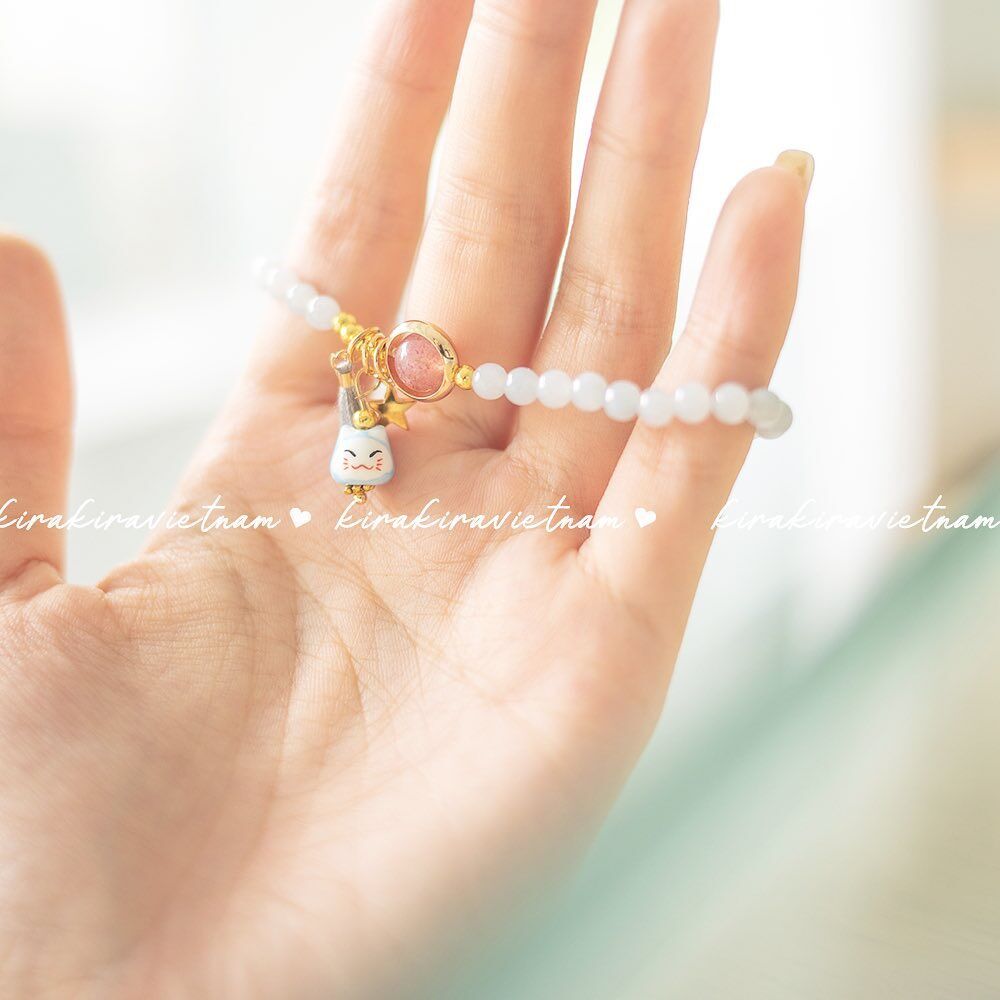 Vòng tay hạt đá Agate lục lạc mèo Kitty Goo