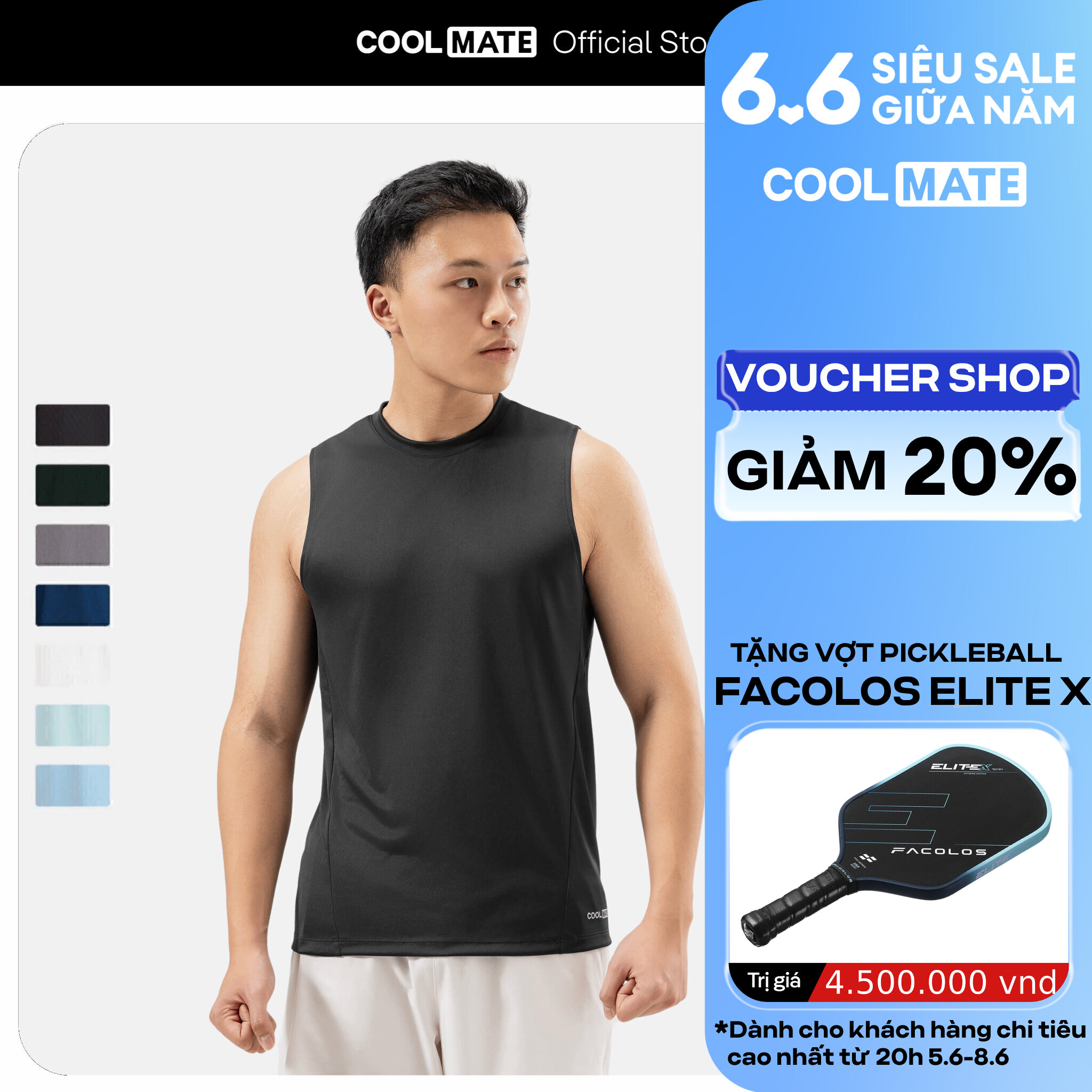 [GIÁ TỐT]Áo Tanktop Thể Thao Pro Active 1595 Công nghệ ExDry thấm hút tốt, nhanh khô, thoáng khí - Coolmate