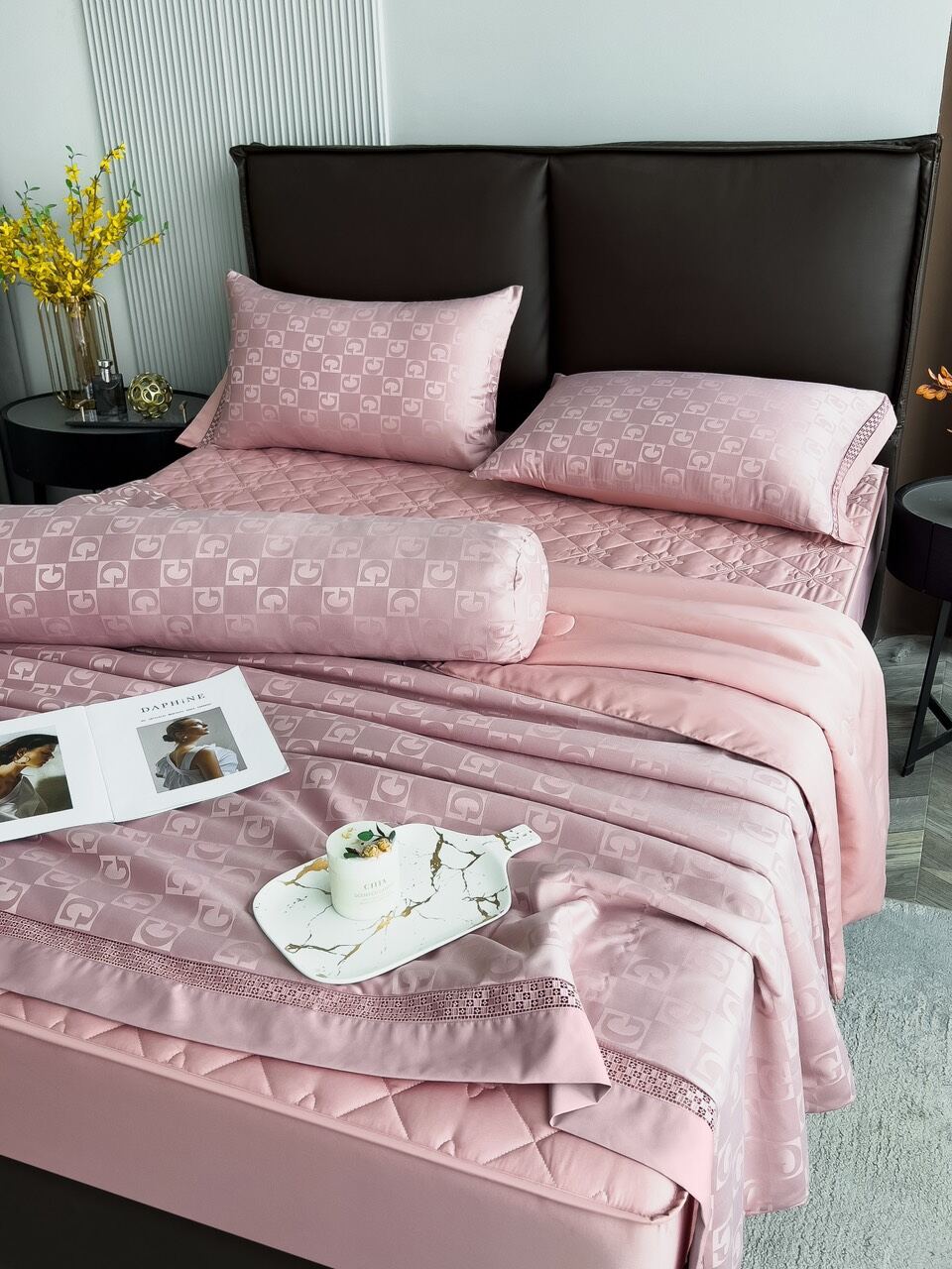 Bộ chăn ga gối lụa trần bông 5 món mềm mát