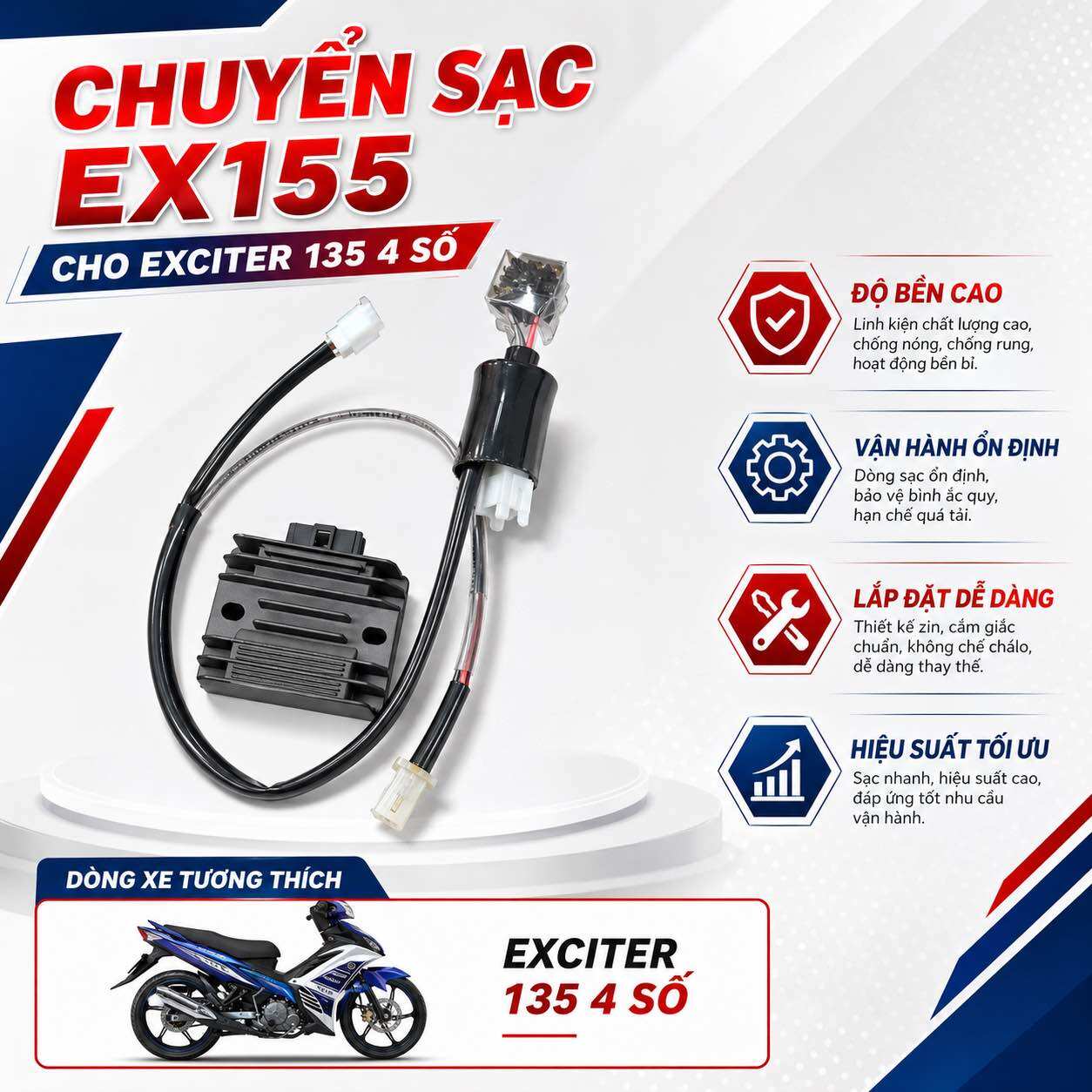 Chuyển Sạc Ex155 cho Exciter 135 4 Số