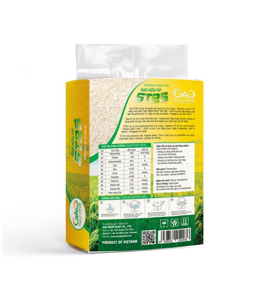 Gạo Hữu Cơ St25 [túi 5kg☆ Nsx 11/2024]