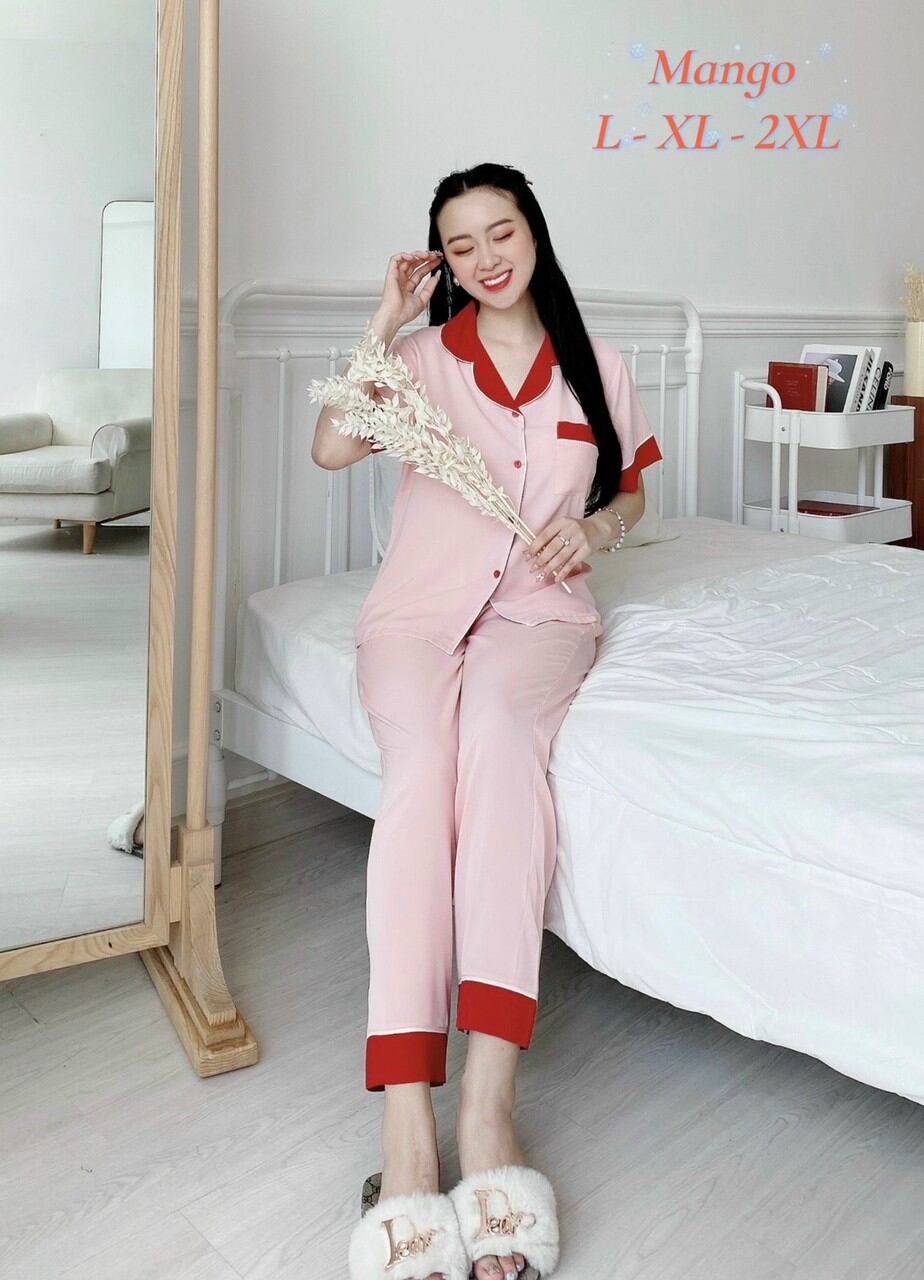 Bộ pyjama lụa mango cao cấp quần dài tay ngắn màu trơn bigsize 2xl 65-75kg