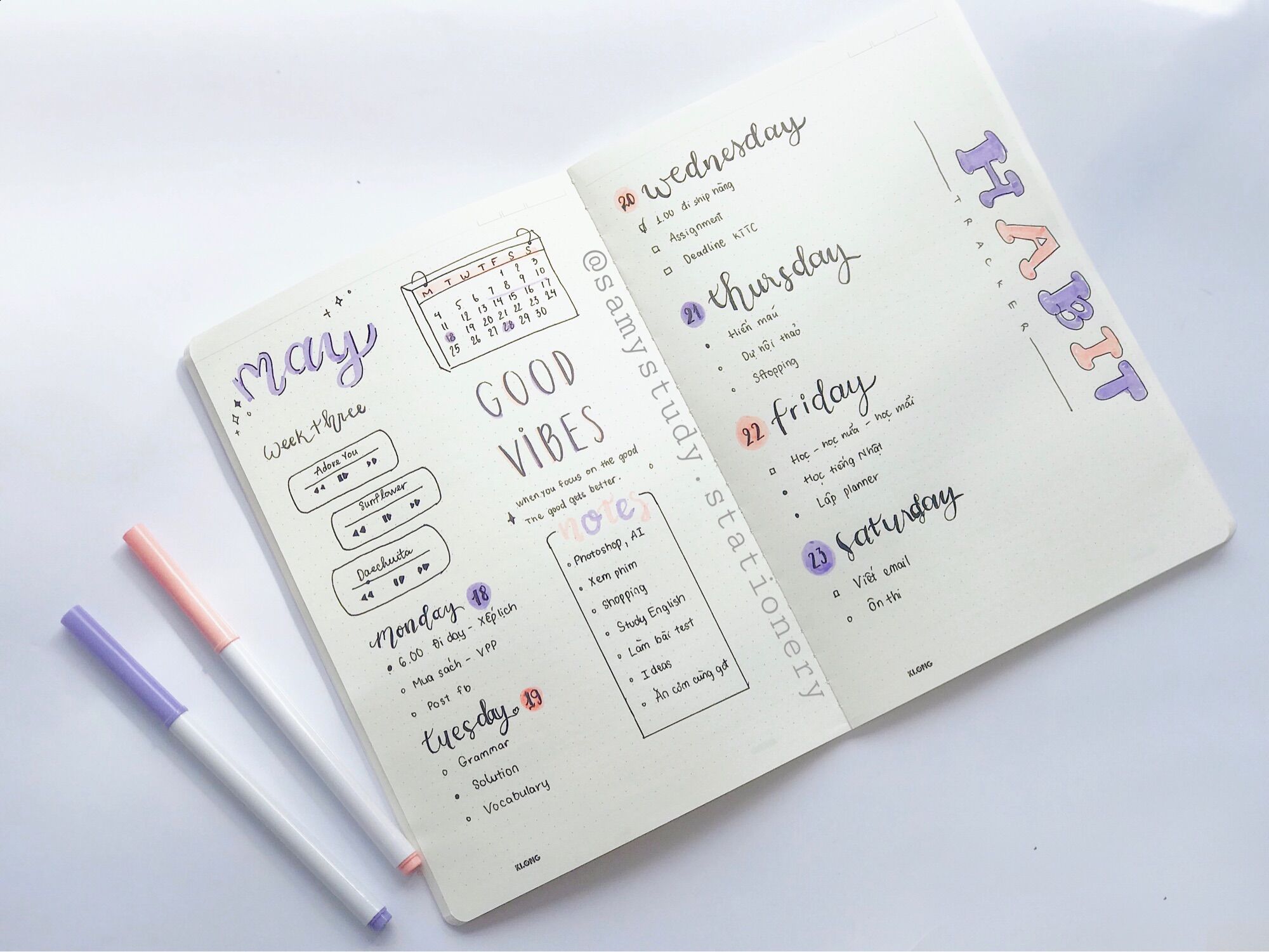 Combo 2 Sổ May Dán Gáy Size B5 Dot Grid 120 Trang KLONG Vở Ghi Chép Học Tập