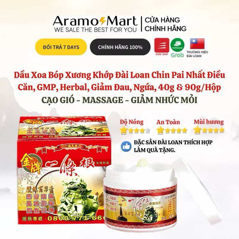   Date mới  Dầu nóng - Dầu Xoa Bóp Xương Khớp GMP Đài Loan Chin Pai Nhất Điều Căn -  Cao Xoa Bóp Thảo Dược Herbal Giảm Đau Ngứa 40g 90g AramoMart 